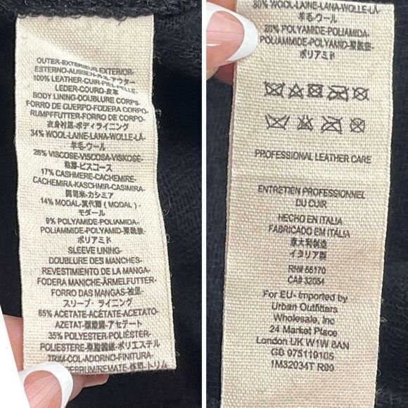 Free People Black Leather Jacket Size Large Suede Buffalo Plaid Grunge Dark Acad - Picture 6 of 16